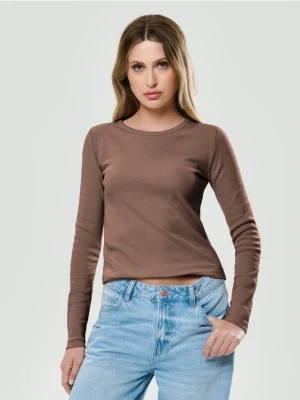 Sinsay - Prążkowana koszulka z długim rękawem - brązowy