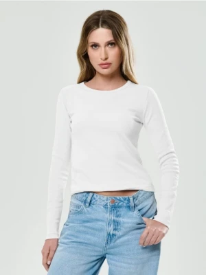 Sinsay - Prążkowana koszulka z długim rękawem - kremowy