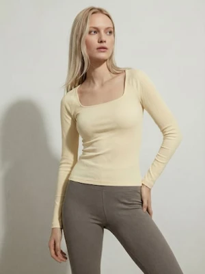 Sinsay - Prążkowana koszulka z długim rękawem - żółty