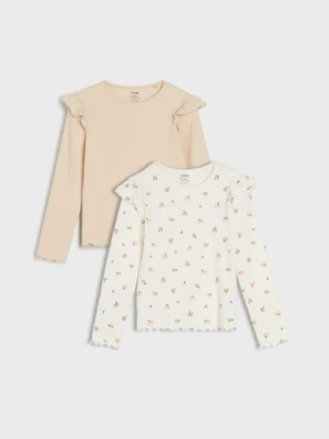 Sinsay - Prążkowana koszulka z długimi rękawami 2 pack - wielobarwny