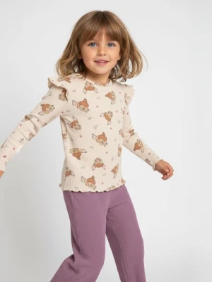 Sinsay - Prązkowana koszulka z długimi rękawami Bambi - beżowy