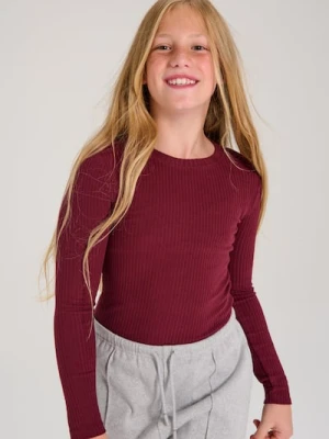 Sinsay - Prążkowana koszulka z długimi rękawami - bordowy