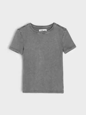 Sinsay - Prążkowana koszulka z efektem sprania - szary