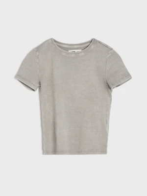 Sinsay - Prążkowana koszulka z efektem sprania - szary