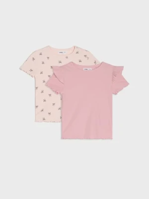 Sinsay - Prążkowana koszulka z falbanami 2 pack - wielobarwny