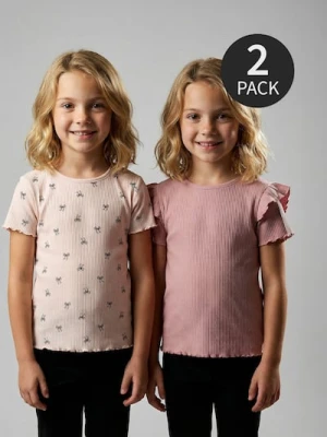 Sinsay - Prążkowana koszulka z falbanami 2 pack - wielobarwny