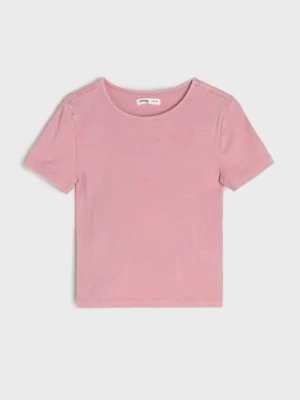 Sinsay - Prążkowana koszulka z krótkim rękawem - różowy