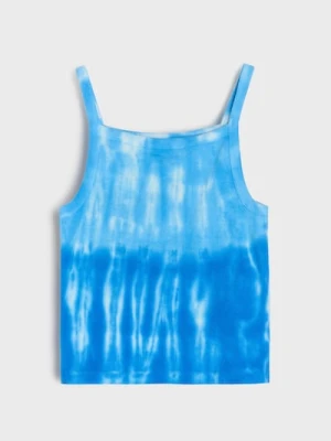 Sinsay - Prążkowana koszulka z motywem tie dye na ramiączkach - niebieski