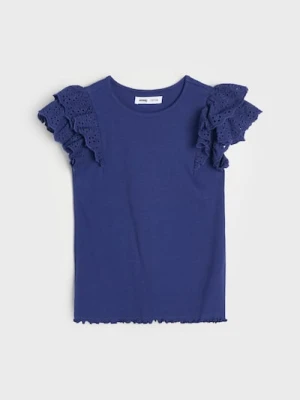 Sinsay - Prążkowana koszulka z ozdobnymi falbanami - granatowy