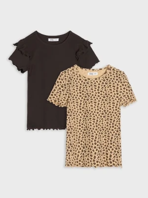 Sinsay - Prążkowana koszulka z ozdobnymi falbankami 2 pack - wielobarwny