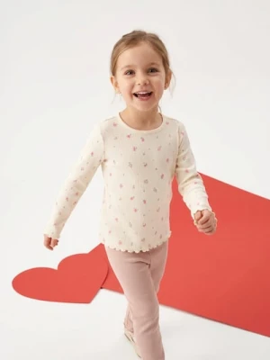 Sinsay - Prążkowana koszulka ze wzorem - kremowy