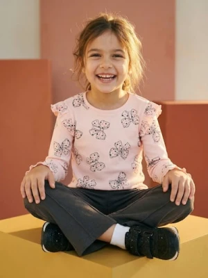 Sinsay - Prążkowana koszulka ze wzorem w kokardy - różowy