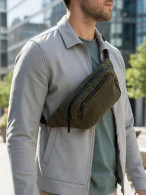 Sinsay - Prążkowana nerka z regulowanym paskiem - zielony