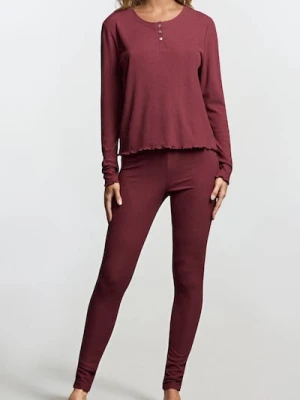 Sinsay - Prążkowana piżama dwuczęściowa - bordowy