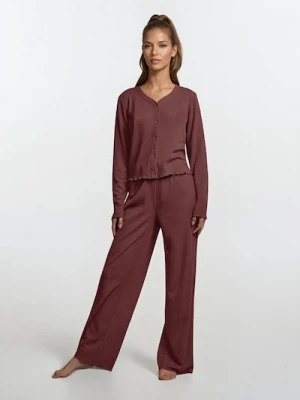 Sinsay - Prążkowana piżama dwuczęściowa - brązowy