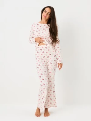 Sinsay - Prążkowana piżama dwuczęściowa - kremowy