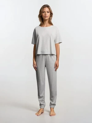 Sinsay - Prążkowana piżama dwuczęściowa - szary