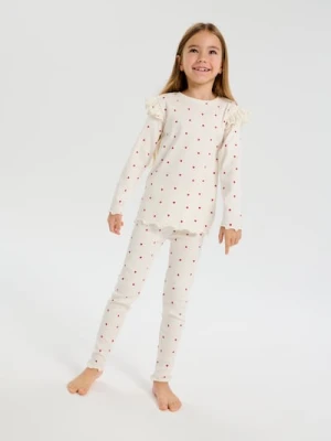 Sinsay - Prążkowana piżama dwuczęściowa w serca - kremowy