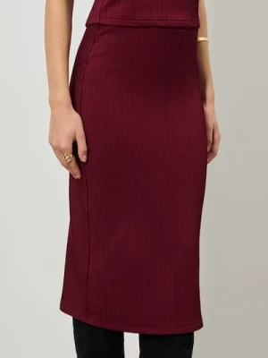Sinsay - Prążkowana spódnica midi - bordowy