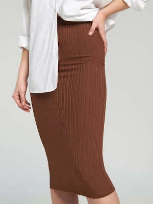 Sinsay - Prążkowana spódnica midi - brązowy
