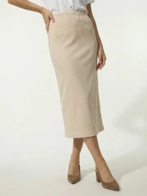 Sinsay - Prążkowana spódnica midi z cyrkoniami - beżowy