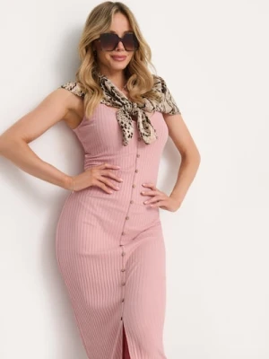 Sinsay - Prążkowana sukienka midi na ramiączkach z domieszką lyocellu - różowy