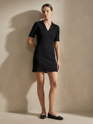 Sinsay - Prążkowana sukienka midi z krótkim rękawem - czarny