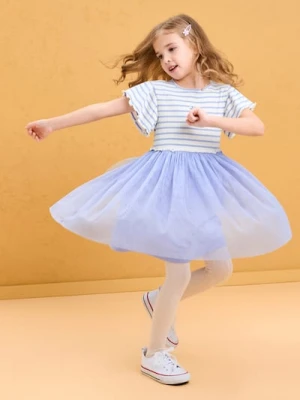 Sinsay - Prążkowana sukienka mini z tiulowym dołem - wielobarwny