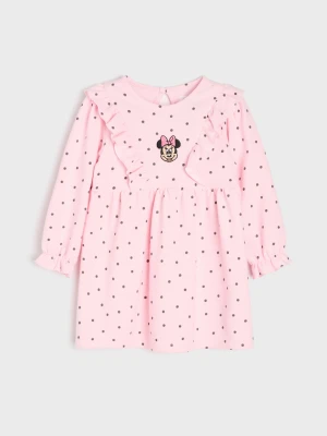 Sinsay - Prążkowana sukienka z bawełną i haftem Minnie Mouse - różowy