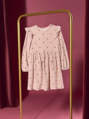 Sinsay - Prążkowana sukienka z falbankami - beżowy