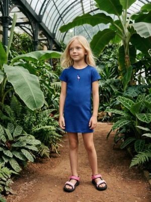 Sinsay - Prążkowana sukienka z haftem flaminga - niebieski