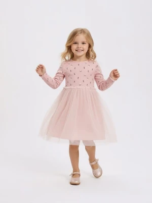 Sinsay - Prążkowana sukienka z tiulem - różowy