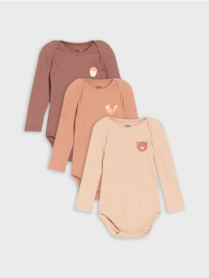 Sinsay - Prążkowane body 3 pack - beżowy