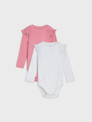 Sinsay - Prążkowane body z falbankami 2 pack - różowy