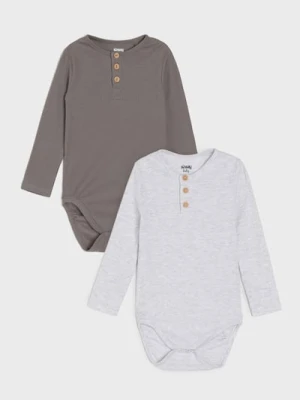 Sinsay - Prążkowane body z ozdobnymi guzikami 2 pack - szary