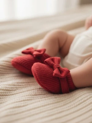 Sinsay - Prążkowane kapcie z ozdobną kokardą - czerwony