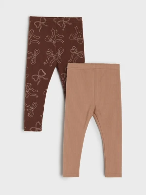 Sinsay - Prążkowane legginsy z motywem kokard 2 pack - brązowy