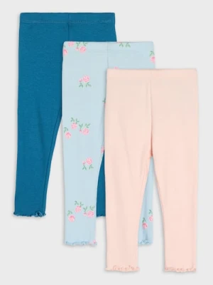 Sinsay - Prążkowane legginsy z ozdobnymi falbankami 3 pack - niebieski