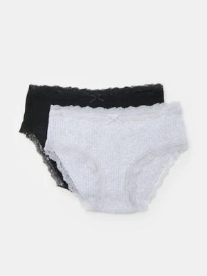 Sinsay - Prążkowane majtki figi 2 pack - wielobarwny