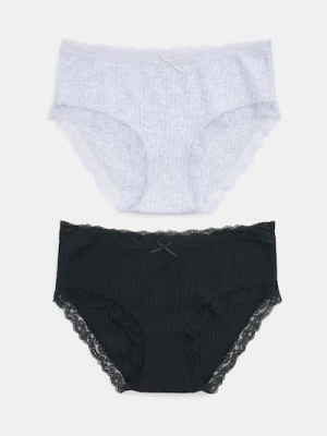 Sinsay - Prążkowane majtki hipster z koronką 2 pack - wielobarwny