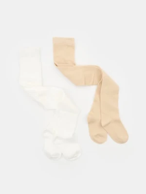 Sinsay - Prążkowane rajstopy niemowlęce 2 pack - kremowy