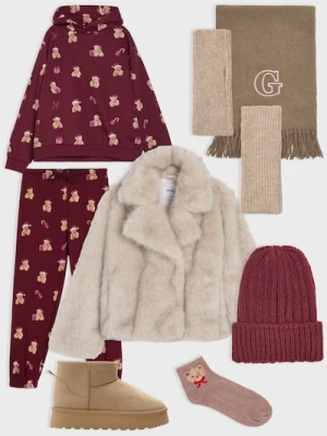 Sinsay - Prążkowane rękawiczki mitenki - beżowy