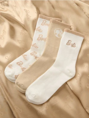 Sinsay - Prążkowane skarpetki 3 pack Barbie - kremowy