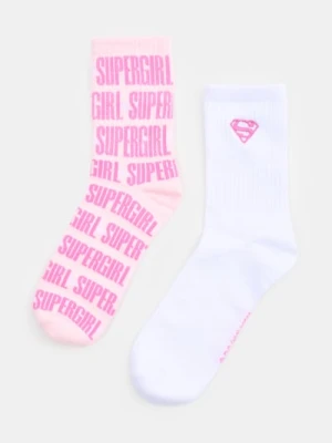 Sinsay - Prążkowane skarpetki z bawełną 2 pack Super Girl - wielobarwny