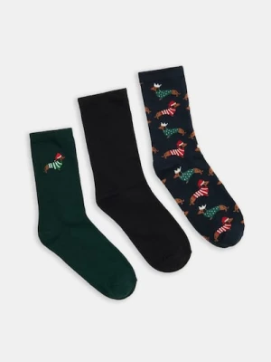 Sinsay - Prążkowane skarpetki z motywem świątecznym 3 pack - wielobarwny