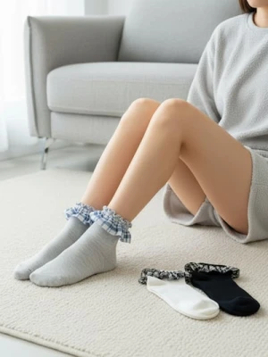 Sinsay - Prążkowane skarpetki z ozdobnymi falbanami 3 pack - wielobarwny