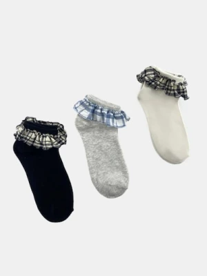 Sinsay - Prążkowane skarpetki z ozdobnymi falbanami 3 pack - wielobarwny