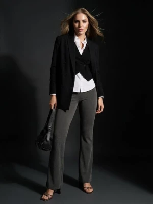 Sinsay - Prążkowane spodnie flare - szary