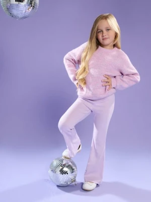 Sinsay - Prążkowane spodnie flare z metalizowaną nicią - fioletowy