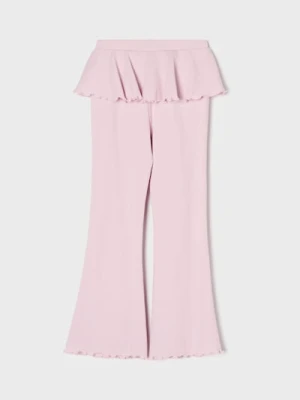 Sinsay - Prążkowane spodnie flare z ozdobną falbanką - różowy